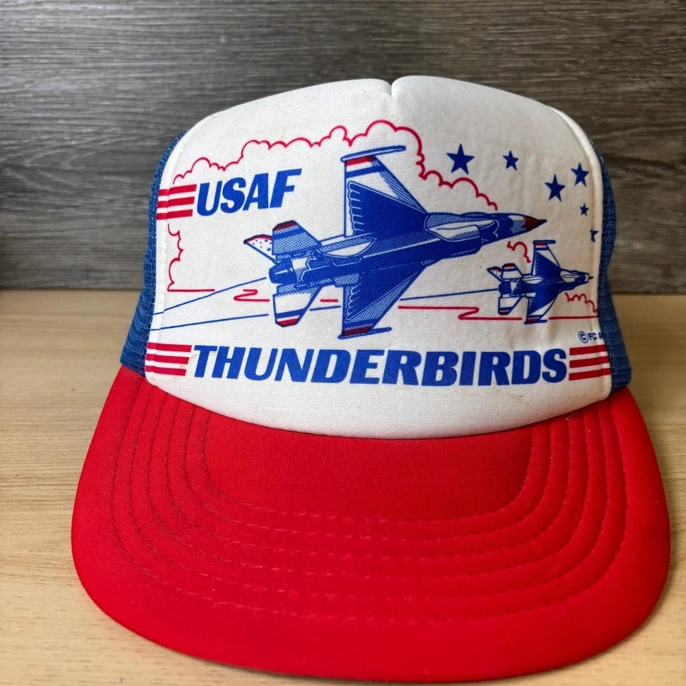 Vintage‎ USAF Hat Cap Snap Back Blue Red Trucker Thunderbirds